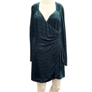 INTERMIX Blue Green Velvet Ruched‎ Wrap Dress with Bishop Sleeves Whimsy Goth 6